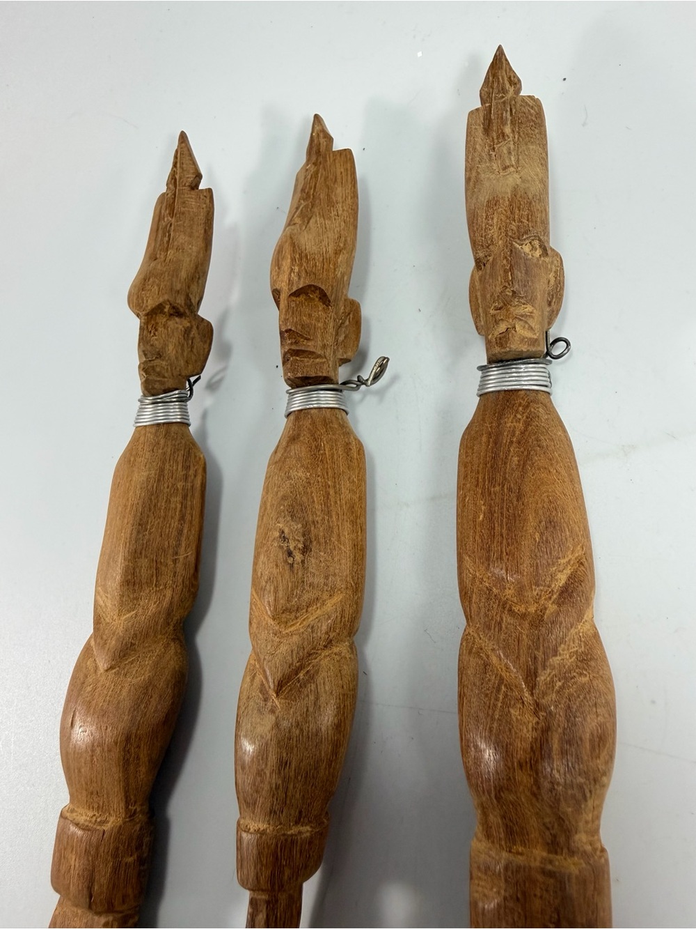 Vintage Hand Carved Tribal Face Wood Salad Fork Knife Spoon Native African Egypt